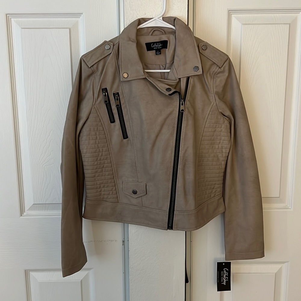 Coffee Shop taupe leather jacket - NWT
